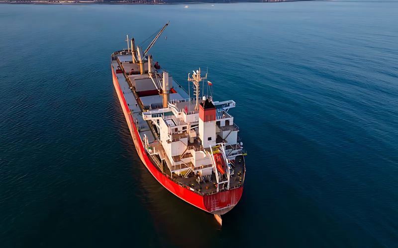 Aerial view of a cargo ship navigating the ocean, symbolizing enhanced cash flow through IC-DISC benefits.